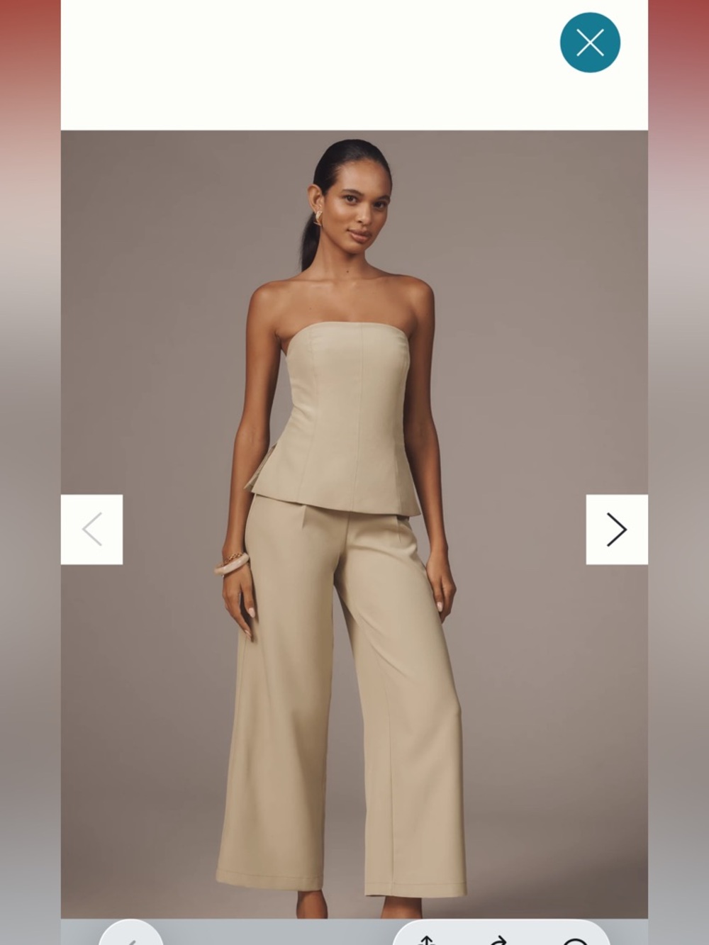 Anthropologie Strapless Peplum Wide-Leg Jumpsuit Beige hint olive green XL